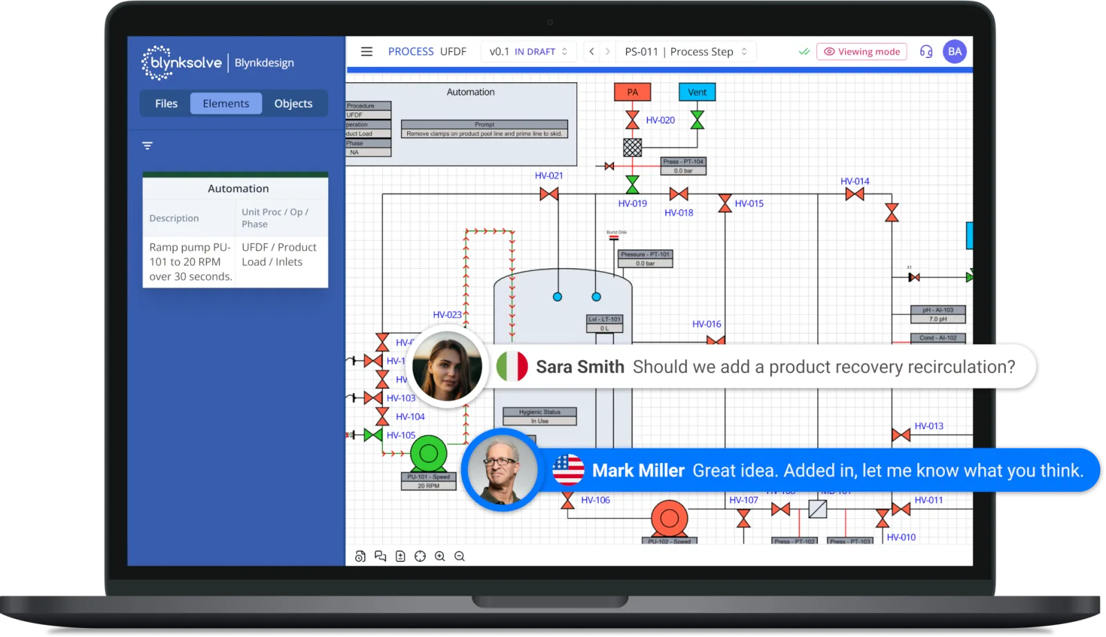 BlynkDesign editor render with process diagram and comments