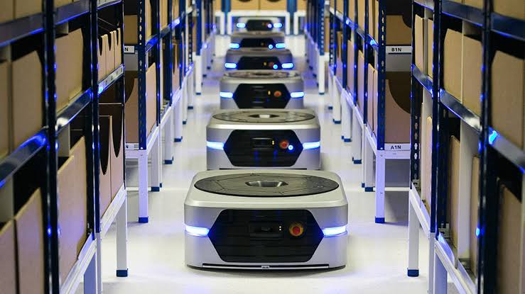 Eiratech warehouse robots moving between storage shelves